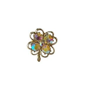 Vintage AB flower-shaped brooch with rhinestones